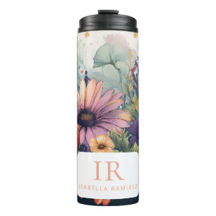 Bouteilles Isothermes Fleur sauvage personnalisé avec nom et monogramme