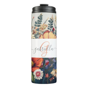 Bouteilles Isothermes Fleur sauvage personnalisé avec nom et monogramme