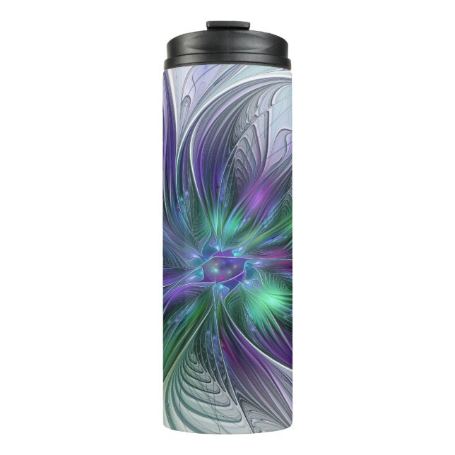Bouteilles Isothermes Fleur verte abstraite moderne fractale violette (Devant)