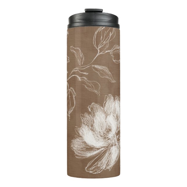 Bouteilles Isothermes Fleurs Abstraites Marron Blanc (Devant)