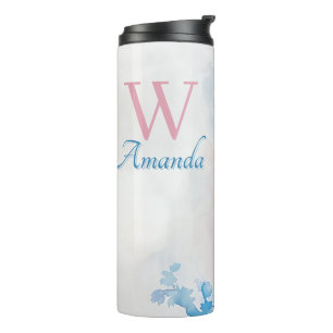 Bouteilles Isothermes Fleurs Aquarelle douce en rose et bleu