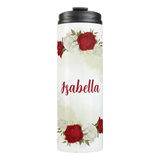 Bouteilles Isothermes Fleurs blanches rouges feuillage  (Devant)