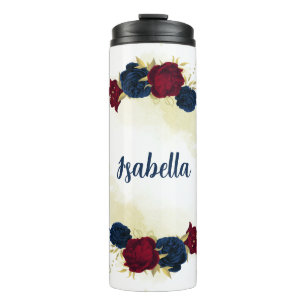 Bouteilles Isothermes fleurs bleu marine et rouge verdure