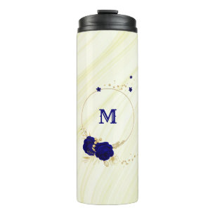 Bouteilles Isothermes fleurs bleu royal feuilles or marbre
