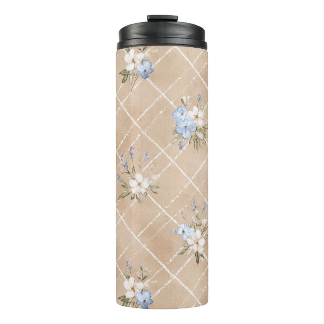 Bouteilles Isothermes Fleurs Bleues Blanches Beige (Devant)