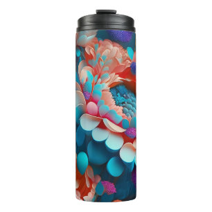 Bouteilles Isothermes Fleurs bleues et orange 3D