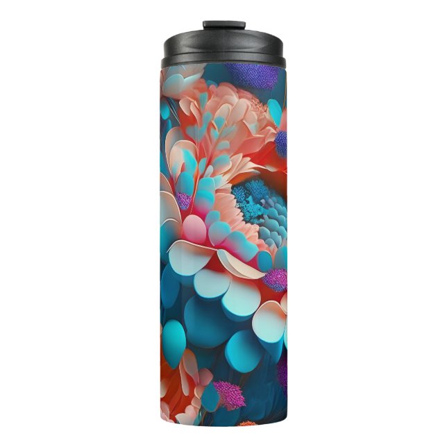 Bouteilles Isothermes Fleurs bleues et orange 3D (Devant)