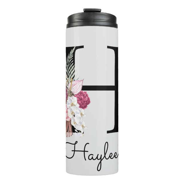 Bouteilles Isothermes Fleurs Bohème Rose Monogramme H Initiale (Devant)