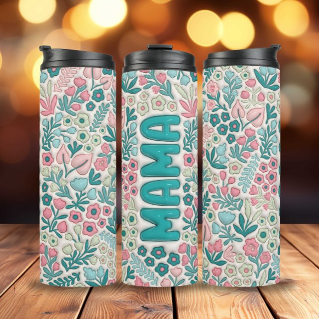 Bouteilles Isothermes Fleurs Boho rose turquoise 3D Mama gonflée (Teal Pink Boho Flowers Mama Thermal Tumbler)