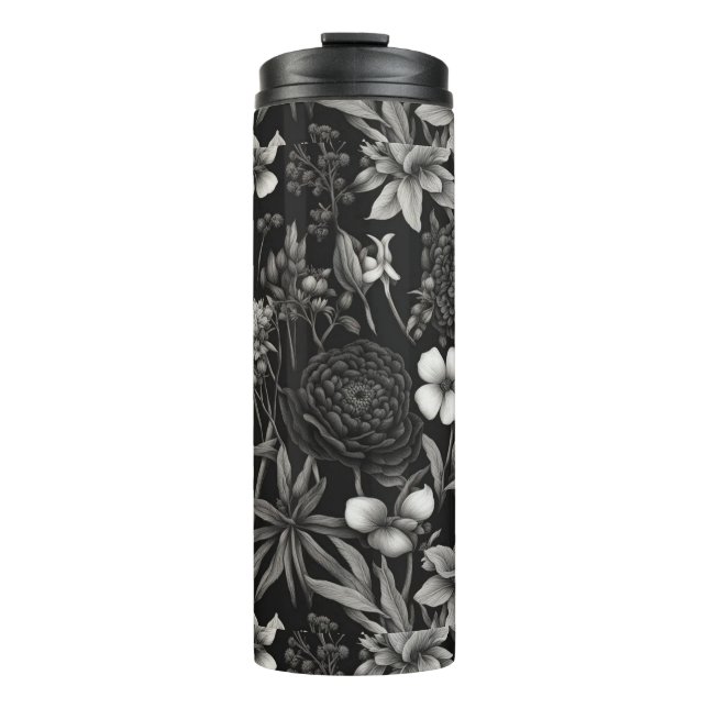 Bouteilles Isothermes Fleurs botaniques noires et blanches (Devant)
