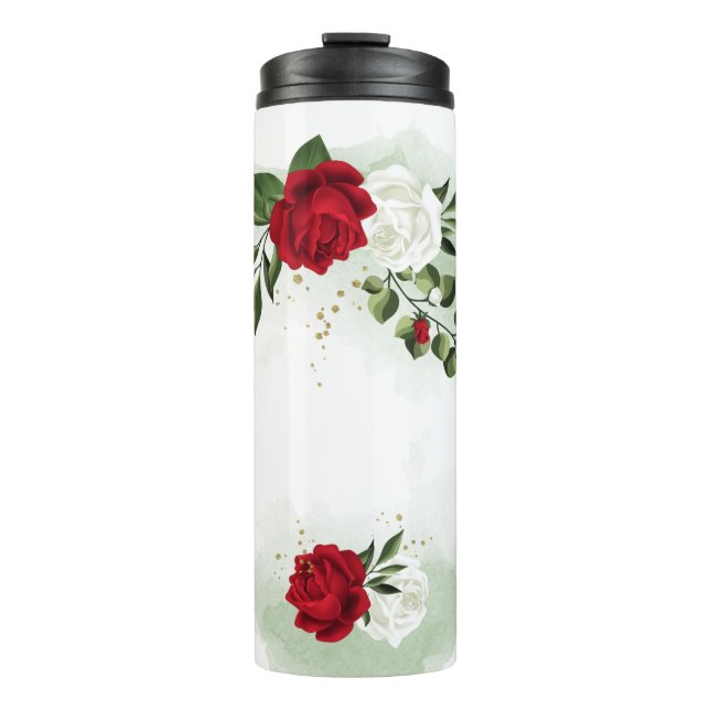 Bouteilles Isothermes Fleurs botaniques rouges et blanches verdure (Devant)