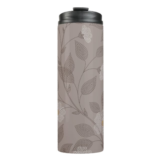 Bouteilles Isothermes Fleurs brodées et feuilles, design sans soudure. (Devant)