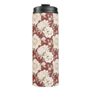 Bouteilles Isothermes Fleurs crème rouges