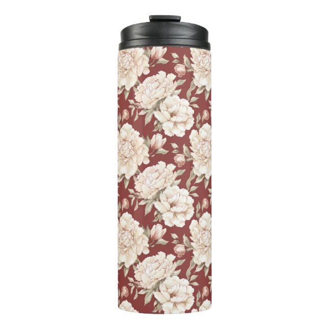 Bouteilles Isothermes Fleurs crème rouges (Devant)