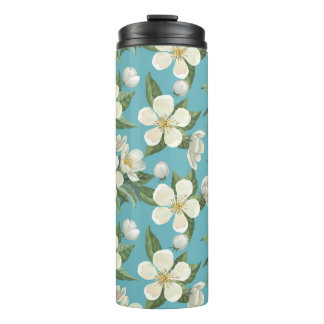 Bouteilles Isothermes Fleurs d'aquarelle blanche Feuilles verts