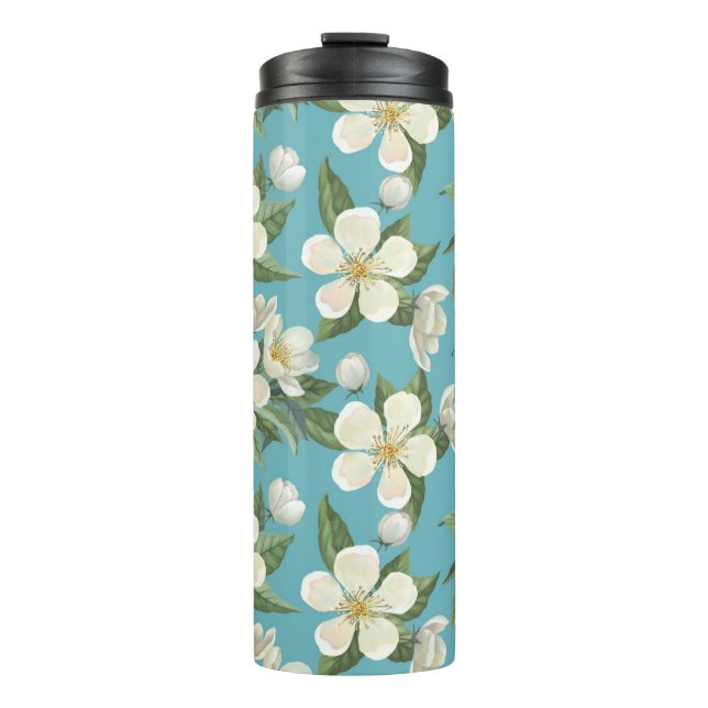 Bouteilles Isothermes Fleurs d'aquarelle blanche Feuilles verts (Devant)