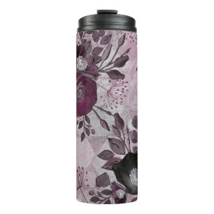 Bouteilles Isothermes Fleurs d'aquarelle bordeaux.