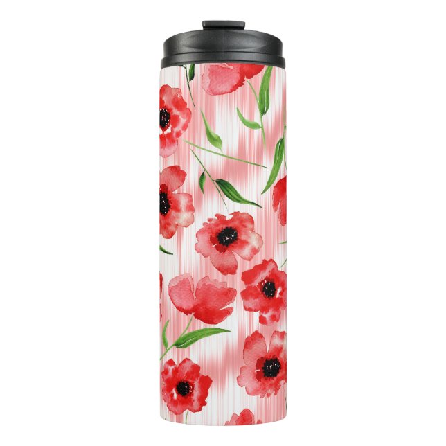 Bouteilles Isothermes Fleurs d'aquarelle : ikat de pavot. (Devant)