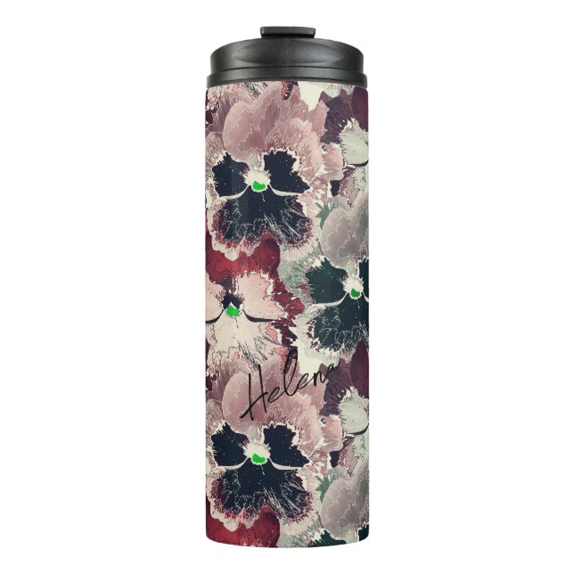 Bouteilles Isothermes Fleurs d'aquarelle rose, bordeaux, thermo tumbler (Devant)