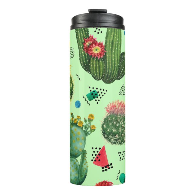Bouteilles Isothermes Fleurs de cactus : Aquarelle Arrière - plan géomét (Devant)