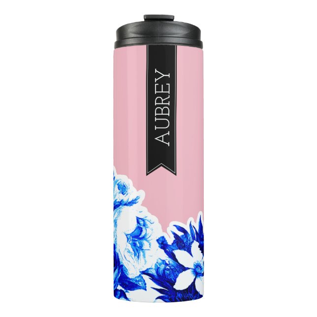 Bouteilles Isothermes Fleurs de Cobalt & Blush tendance personnalisées (Devant)