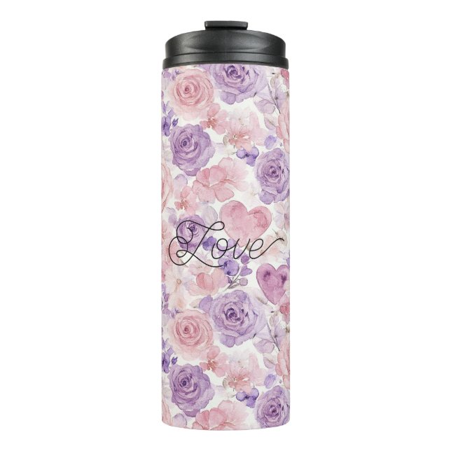 Bouteilles Isothermes Fleurs de cœurs de teint rose violet (Devant)