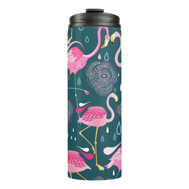 Bouteilles Isothermes Fleurs de Flamants roses : Graphisme foncé sans co (Devant)
