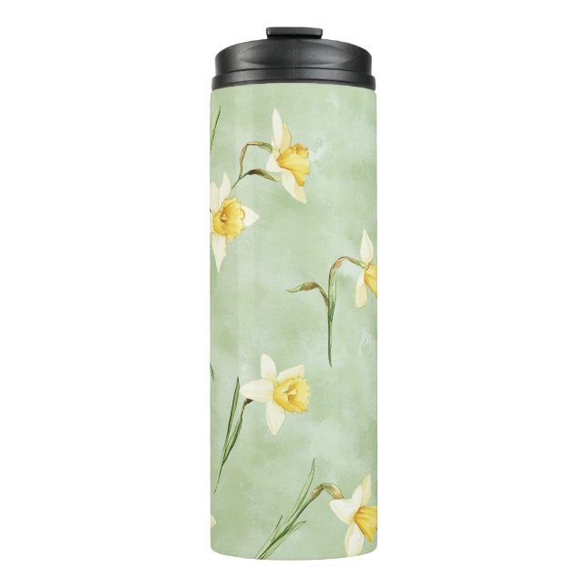 Bouteilles Isothermes Fleurs de jonquilles vert menthe jaune blanc Anniv (Devant)