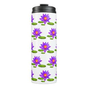 Bouteilles Isothermes Fleurs de lotus violettes et coussinets de lys sur