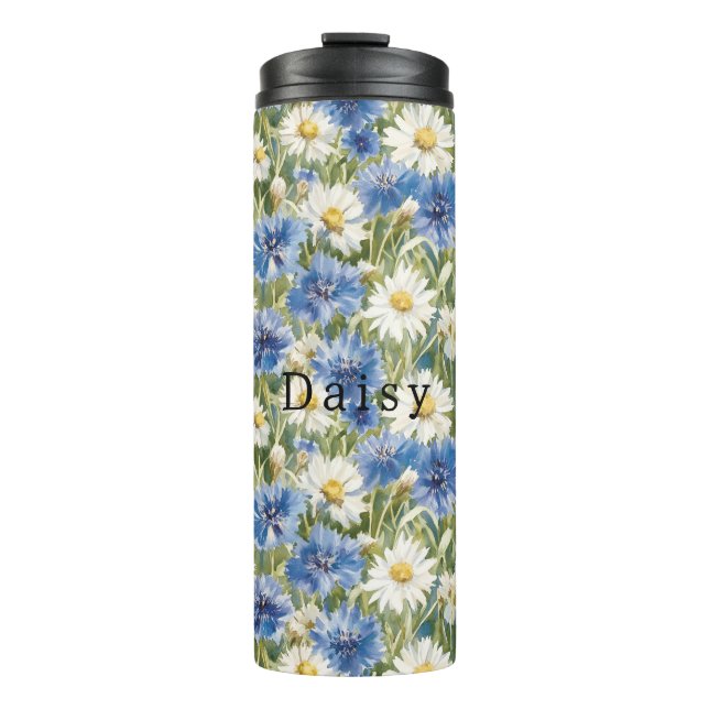 Bouteilles Isothermes Fleurs de marguerite bleue blanche (Devant)