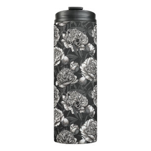 Bouteilles Isothermes Fleurs de paeonie blanches sur gris foncé
