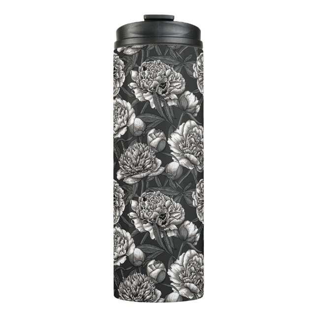 Bouteilles Isothermes Fleurs de paeonie blanches sur gris foncé (Devant)