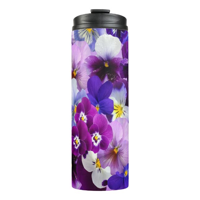 Bouteilles Isothermes Fleurs de Pensée Floral Bleu Blanc Violet (Devant)