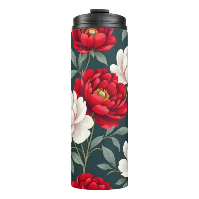 Bouteilles Isothermes Fleurs de pivoine rouges et blanches  (Devant)