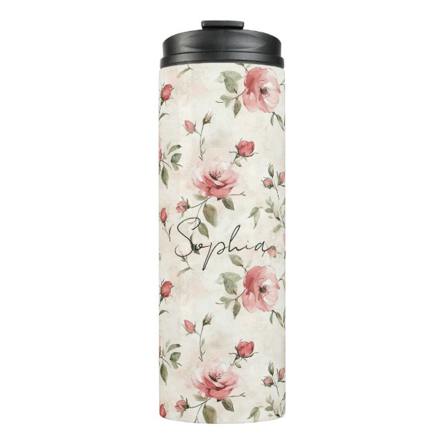 Bouteilles Isothermes Fleurs de roses roses  (Devant)