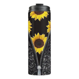 Bouteilles Isothermes Fleurs de soleil avec Parties scintillant noire en