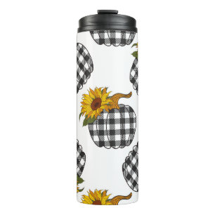 Bouteilles Isothermes Fleurs de soleil, citrouille plaid, décoration de