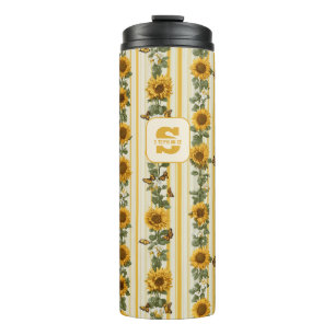 Bouteilles Isothermes Fleurs de soleil et papillons sur bandes jaunes