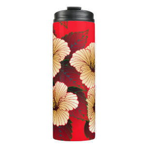 Bouteilles Isothermes fleurs d'hibiscus ivoire sans couture motif sur ro