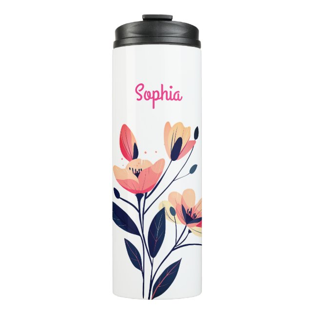 Bouteilles Isothermes Fleurs et nom en blanc (Devant)