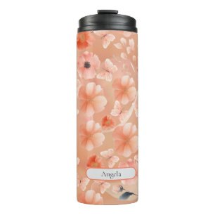 Bouteilles Isothermes Fleurs et papillons d'orange et de pêche