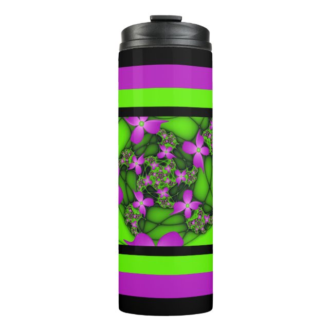 Bouteilles Isothermes Fleurs fractales abstraites modernes néon rose ver (Devant)