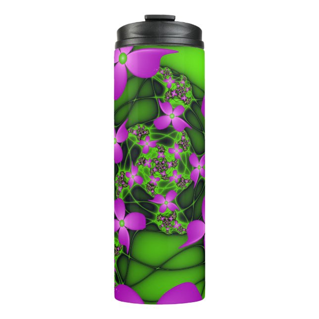 Bouteilles Isothermes Fleurs fractales néon rose vert moderne abstrait (Devant)