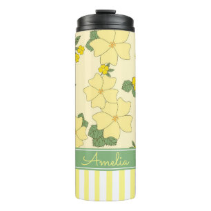 Bouteilles Isothermes Fleurs jaunes et rayures Personnalisé
