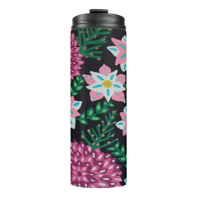 Bouteilles Isothermes Fleurs magenta sur le noir (Devant)