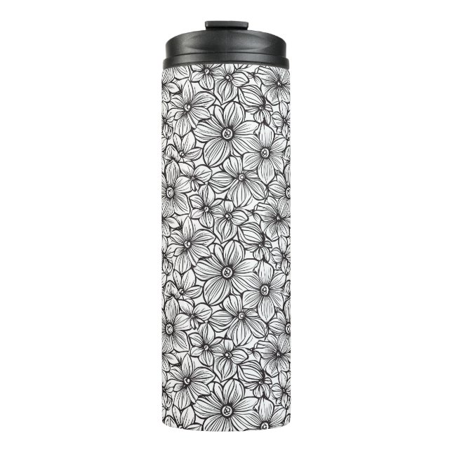 Bouteilles Isothermes Fleurs Noir Blanc (Devant)