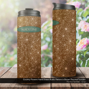 Bouteilles Isothermes Fleurs Pays Main Tirée Motif Rustique Brown