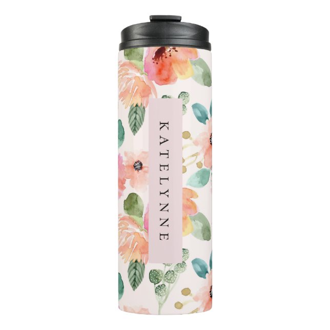 Bouteilles Isothermes Fleurs roses Aquarelle Voyage Température Tumbler (Devant)