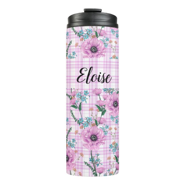 BOUTEILLES ISOTHERMES FLEURS ROSES PASTEL AVEC MOTIFS PLANTÉS (Devant)