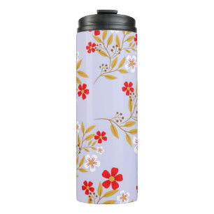 Bouteilles Isothermes Fleurs rouges jolies de style vintage sur motif bl
